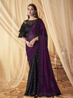 Deep Violet And Black Glass Silk Georgette Saree